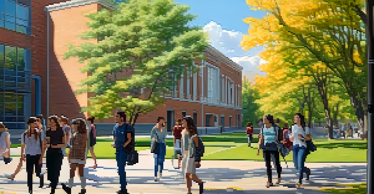 A group of students walking on campus, practicing situational awareness and looking around attentively.