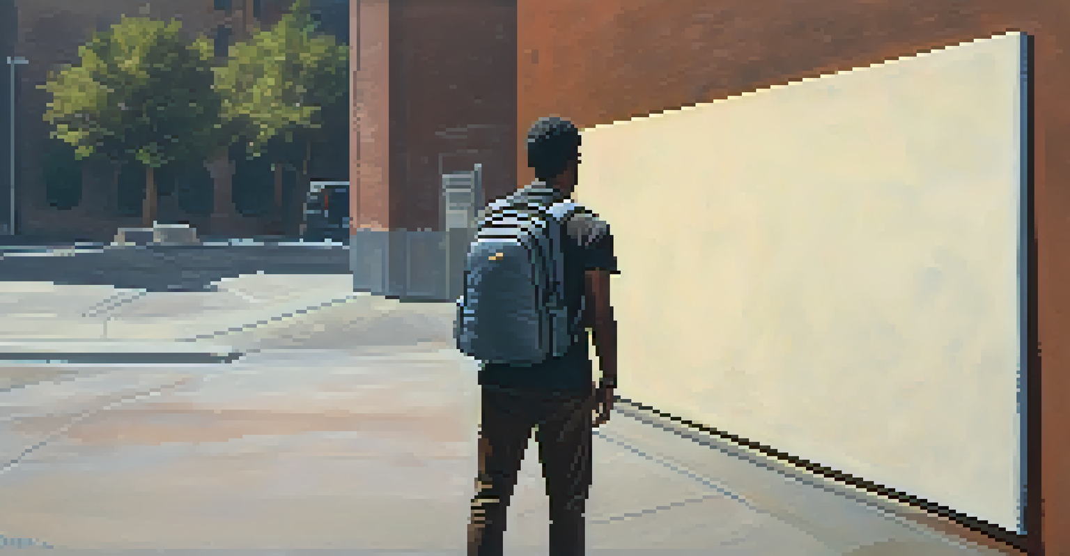 A person using a backpack as a shield while standing near a wall, ready to defend themselves in a tense situation.