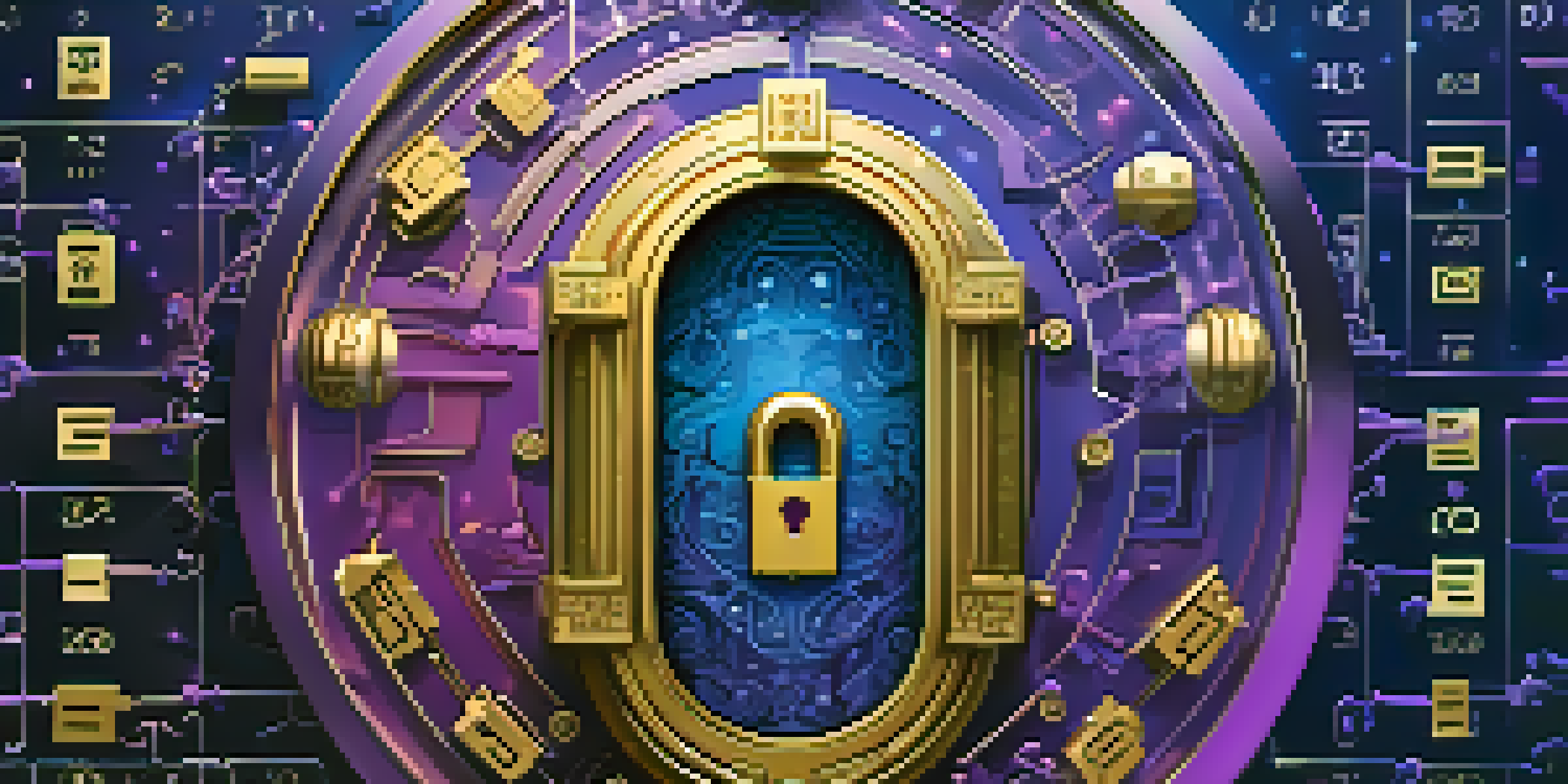 An artistic representation of a digital lock surrounded by numbers and symbols, symbolizing strong password security.