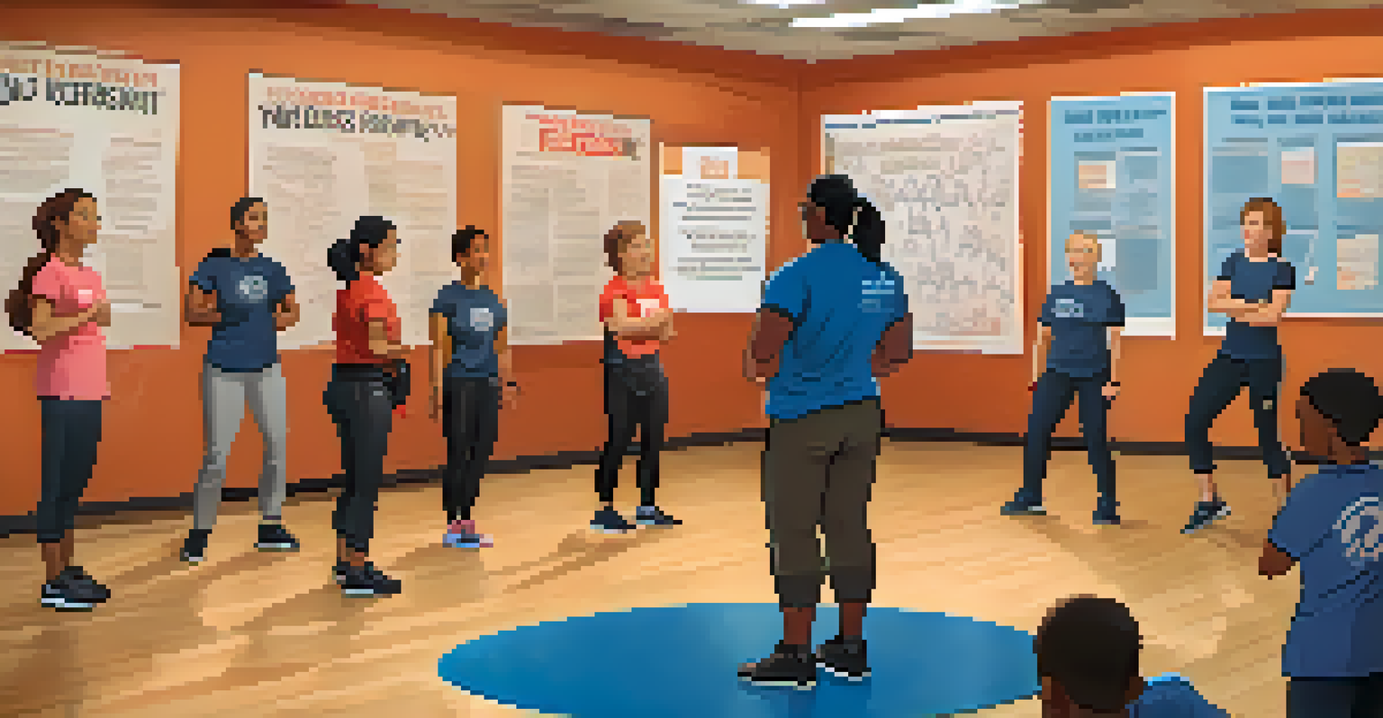 An instructor guiding participants in a self-defense class during an icebreaker activity, fostering trust and connection.