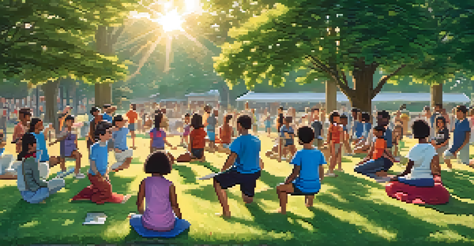 A community self-defense class held in a park, showcasing participants of all ages practicing together in a friendly environment.