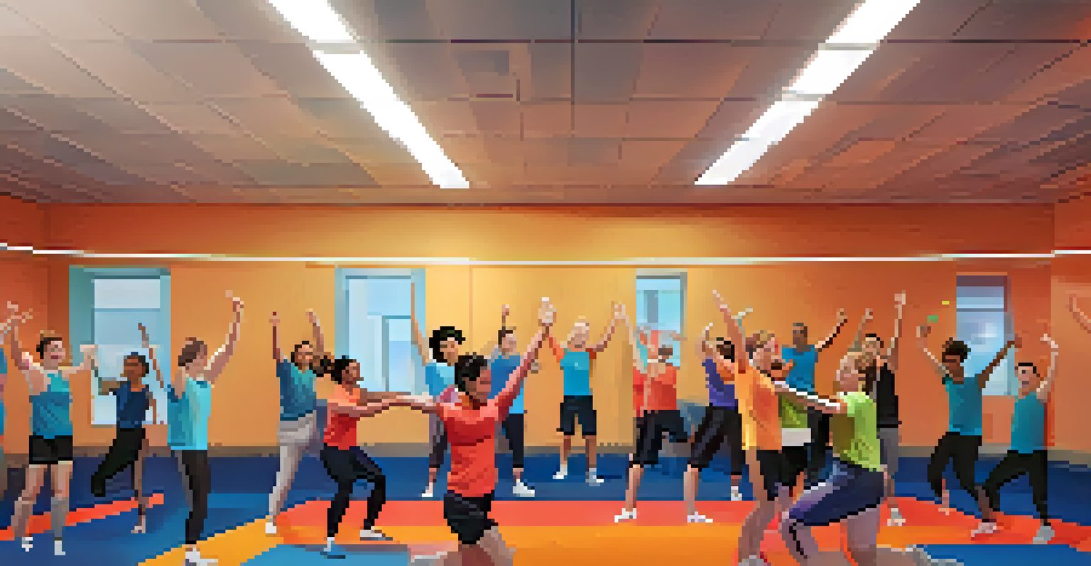 A supportive self-defense class where students celebrate their achievements with high-fives and smiles in a modern training facility.