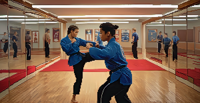 An athlete practicing a front kick in a training room, showcasing determination and focus.