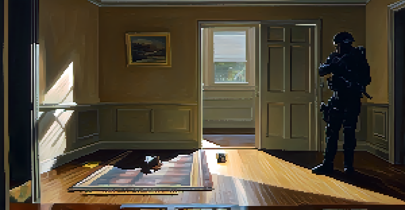 An individual in a home preparing to defend against an intruder.