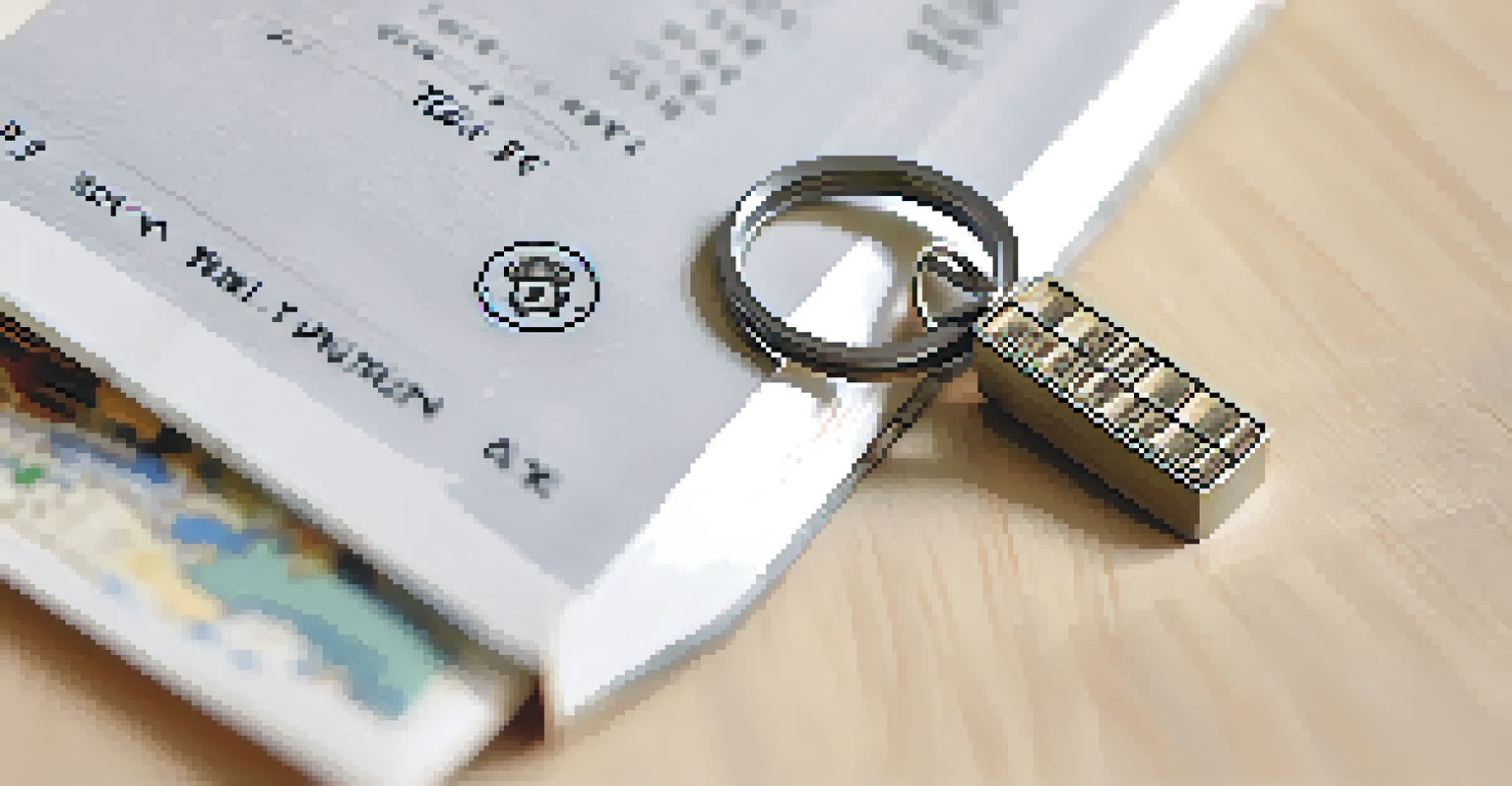 A close-up of a discreet self-defense keychain on a travel guidebook, with a blurred background.