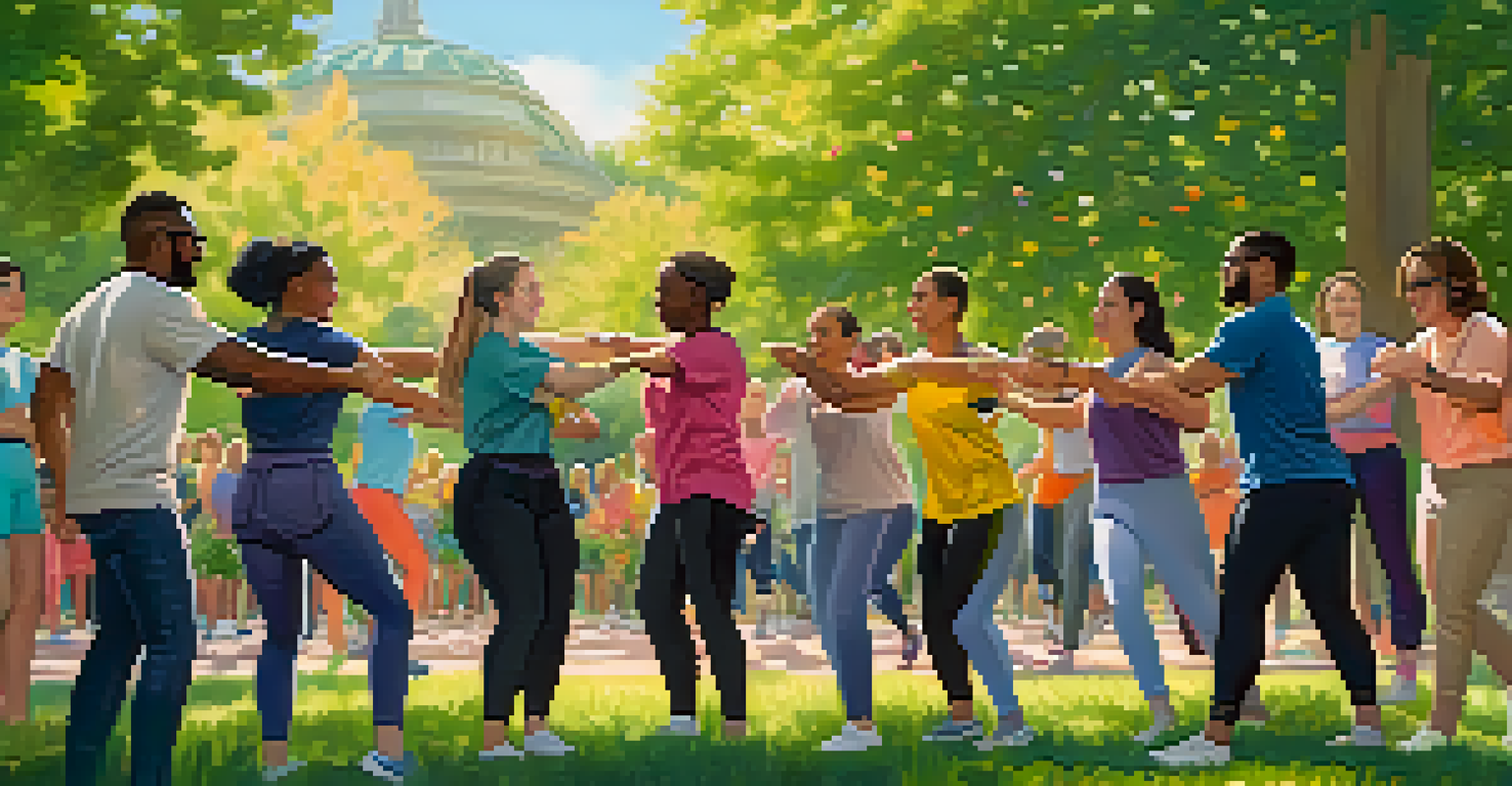 Individuals from the LGBTQ+ community practicing self-defense techniques in a sunny park, fostering a sense of camaraderie.