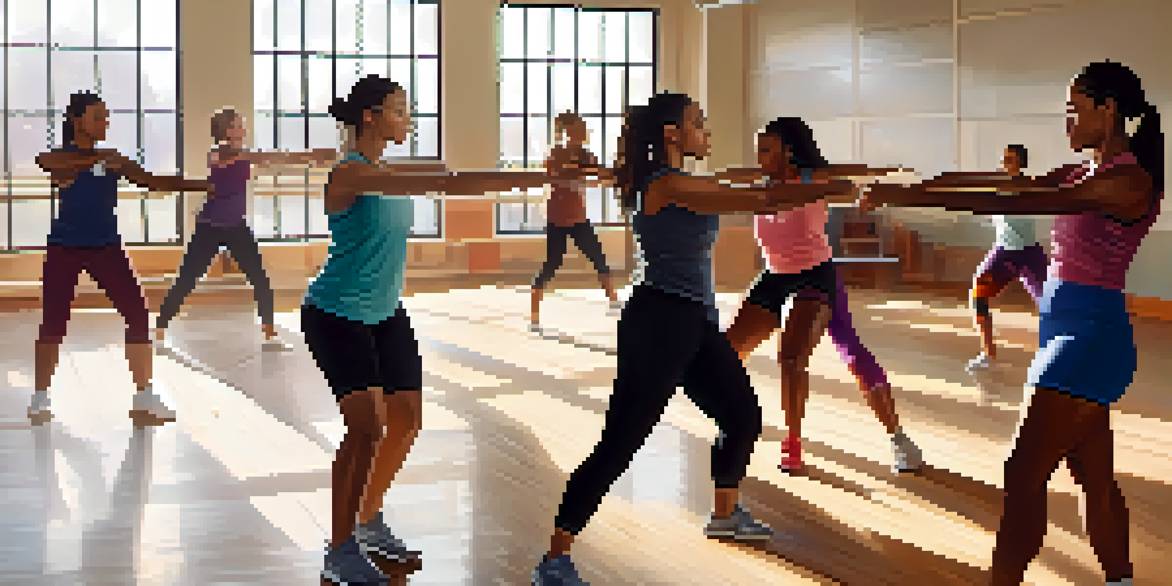 A group of women practicing self-defense in a gym, showcasing teamwork and support.