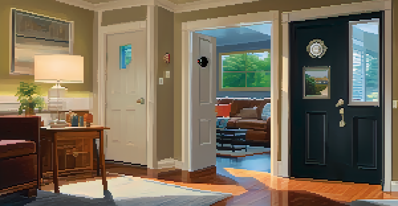 A secure home interior showing a locked front door with security features and a clear emergency exit path.