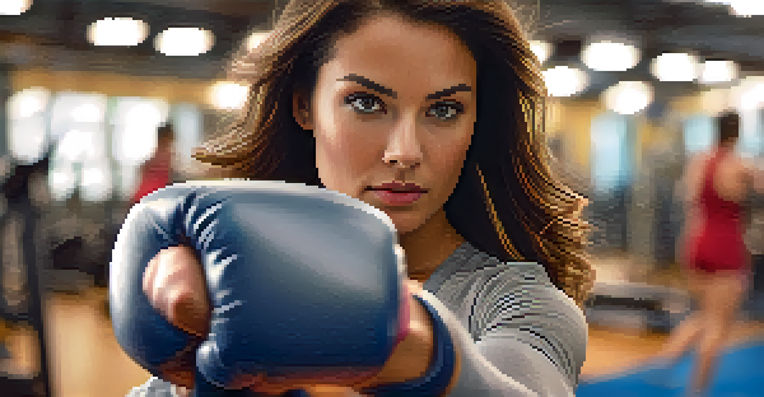 Close-up of a woman demonstrating self-defense techniques, showcasing strength and determination.