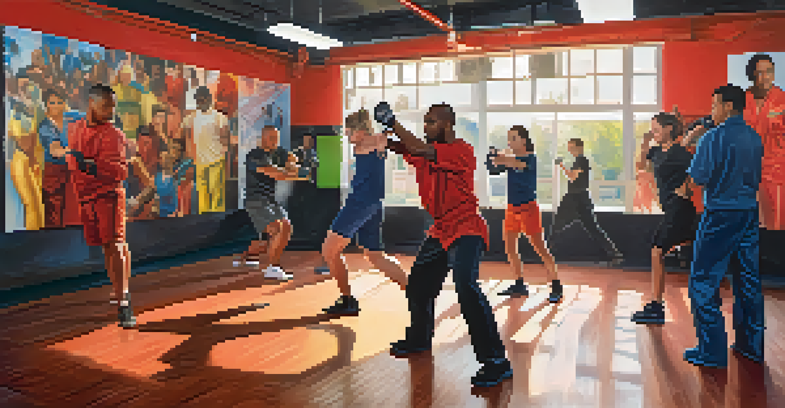A person practicing self-defense role-playing in a training studio, showcasing confident body language and assertive movements.