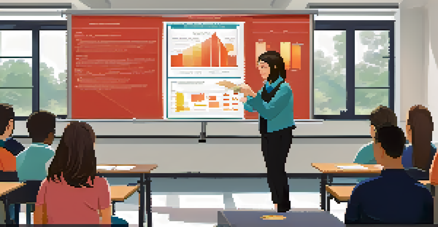An instructor showing a self-defense technique with a color-coded chart, while students observe attentively.