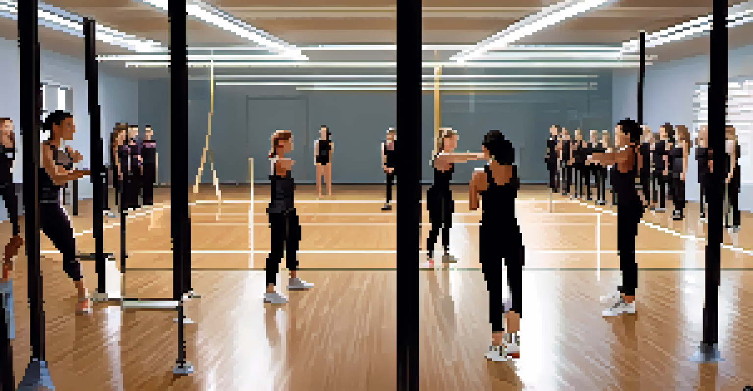 A female instructor teaching a self-defense class in a modern urban gym with enthusiastic students.