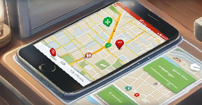 A smartphone displaying a safety app interface with a map and SOS button, set in a cozy room.