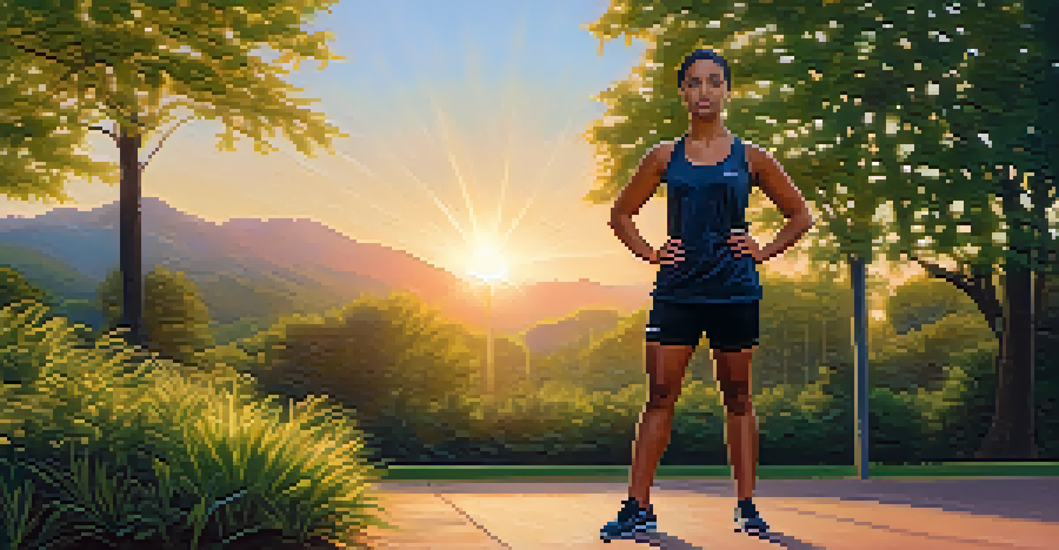 A confident person in a powerful stance in a park, surrounded by greenery, embodying empowerment from self-defense training.