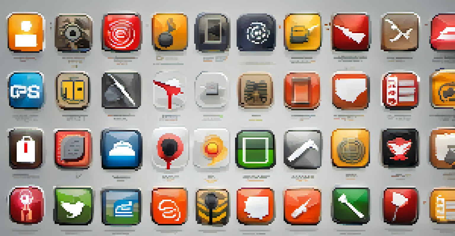 A colorful collage of self-defense app icons showcasing their features like GPS tracking and emergency alerts, on a bright and engaging background.