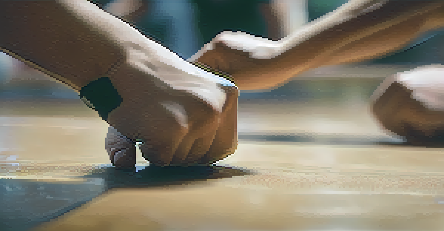 A close-up of hands executing a self-defense technique during training, with a blurred background of other trainees practicing.