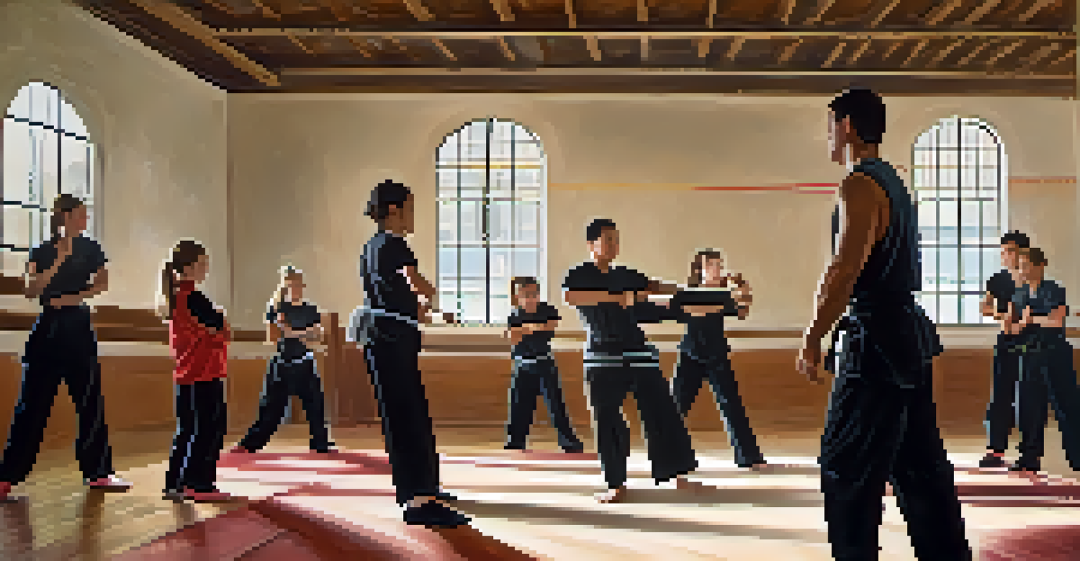 A self-defense instructor teaching students in a well-lit training environment.