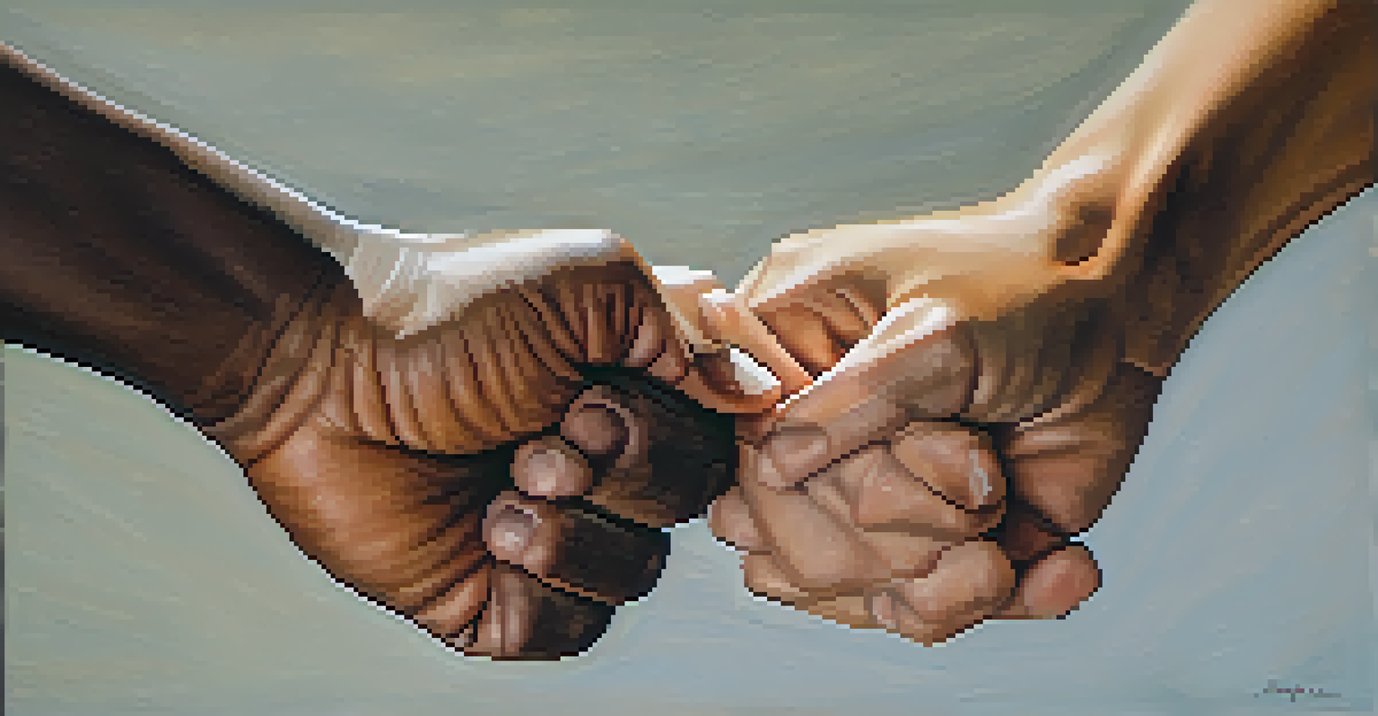 Close-up of diverse hands demonstrating a self-defense grip, showcasing strength and connection.