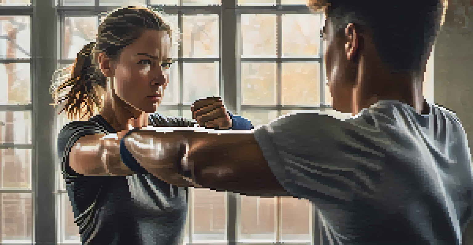 A close-up of a woman's hands demonstrating a self-defense technique, emphasizing strength and determination.