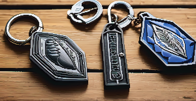 A variety of self-defense keychains on a wooden surface, emphasizing their stylish and practical designs.