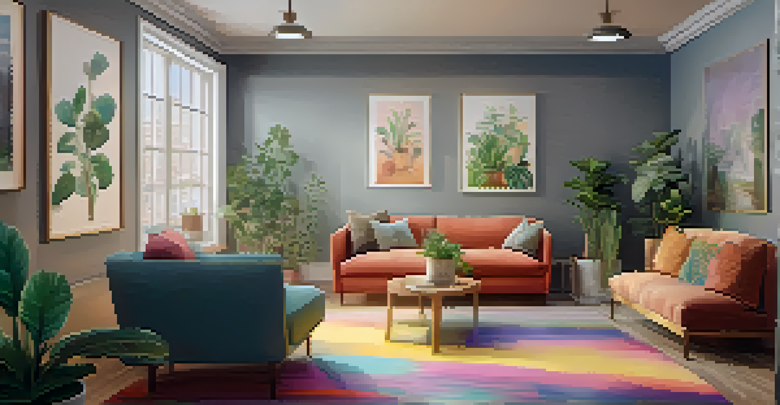 A calm and inviting safe space for LGBTQ+ individuals with cozy seating and soft lighting, showing a group engaged in supportive discussion.