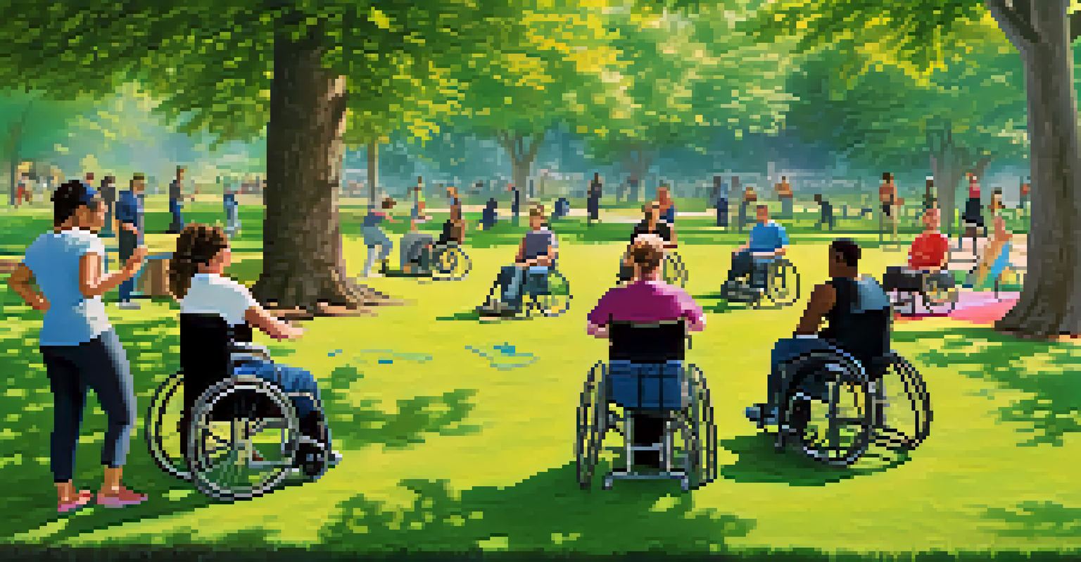 A wheelchair user participating in an outdoor self-defense class with other students and an instructor.