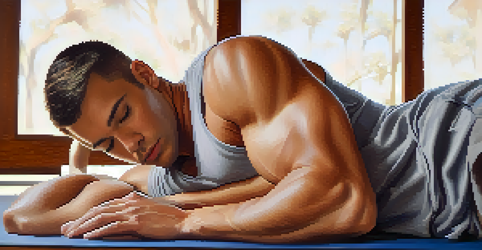 A person lying on a mat with eyes closed, relaxing after a self-defense training session, focusing on deep breathing and muscle relaxation.