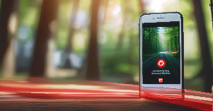 A close-up of a smartphone screen showing the Emergency SOS feature with a red emergency button, set against a blurred outdoor environment with soft sunlight.