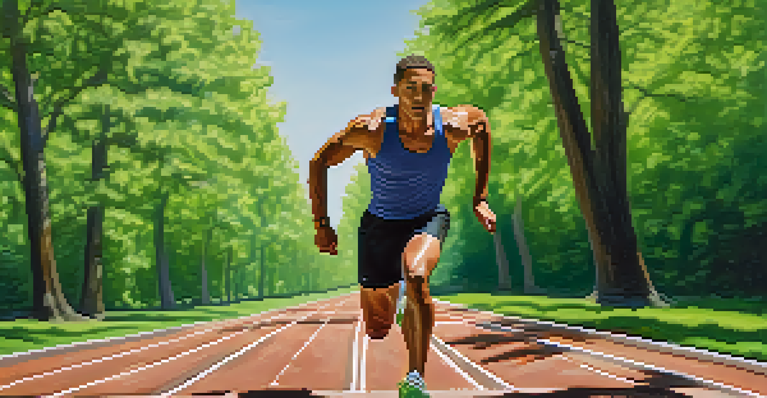 A male athlete sprinting during a HIIT workout outdoors, showcasing focus and physical effort.
