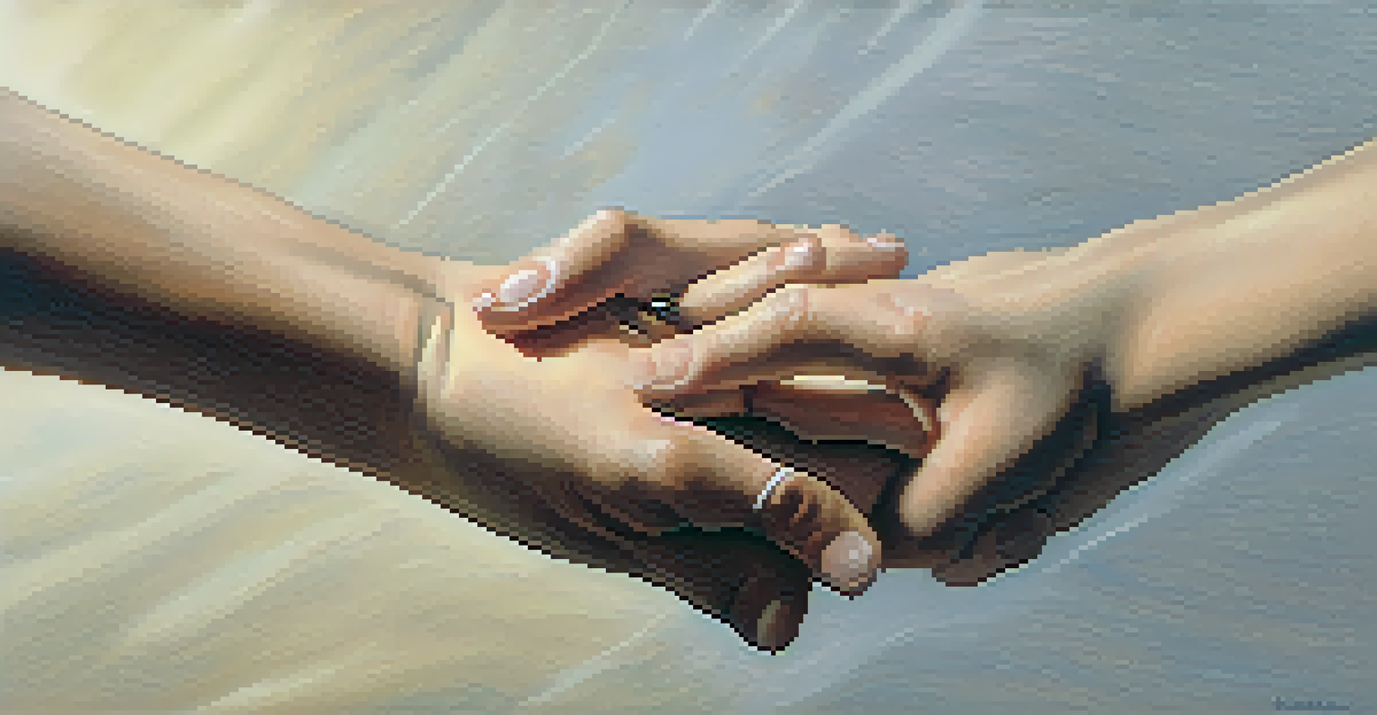Close-up of two hands reaching towards each other, symbolizing connection and understanding, with warm lighting in the background.