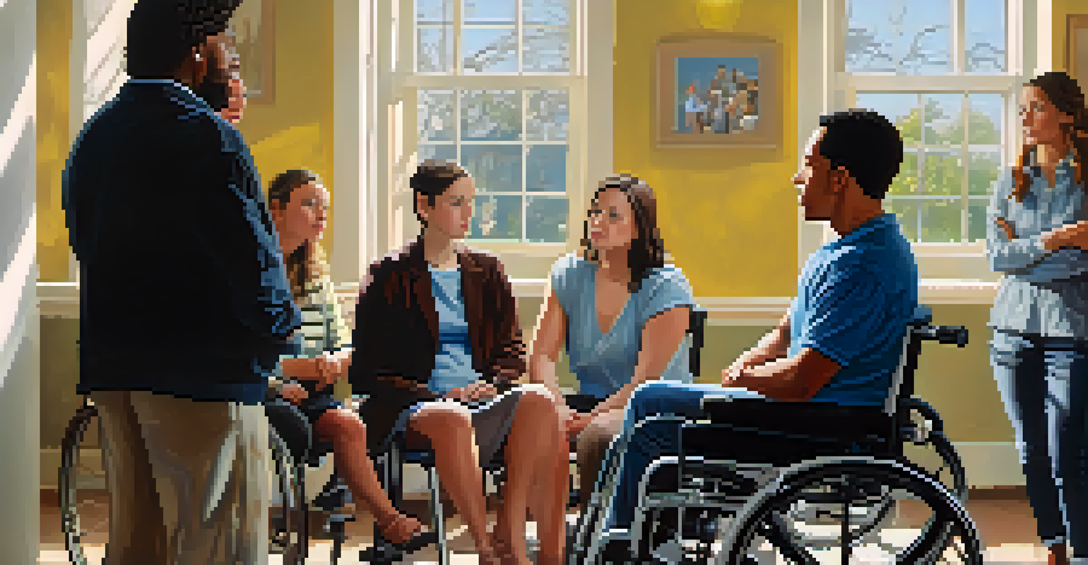 A person in a wheelchair confidently communicating during a group discussion about self-defense.