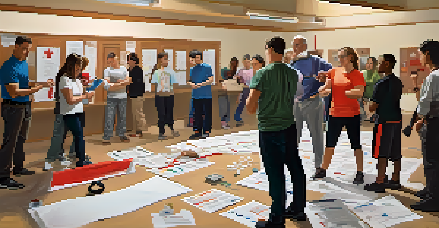 A community workshop with diverse participants learning self-defense and first aid, fostering a sense of togetherness.