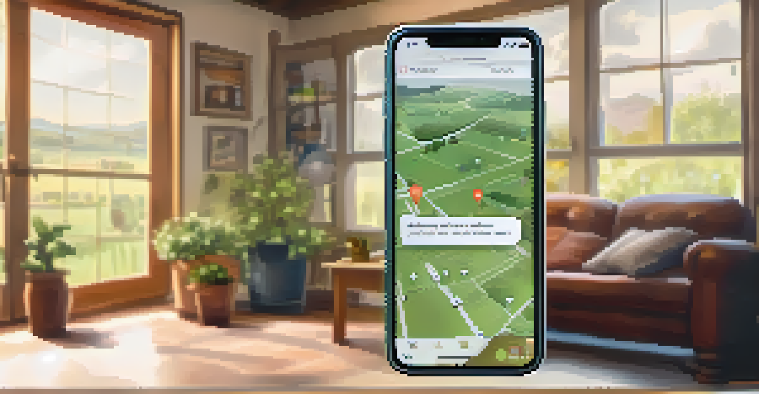 A smartphone showing a personal safety app in a cozy rural home environment.