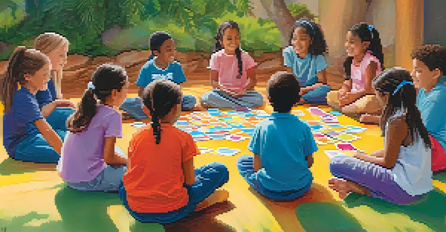 Children sitting in a circle during an empathy-building activity, sharing stories and listening to each other.