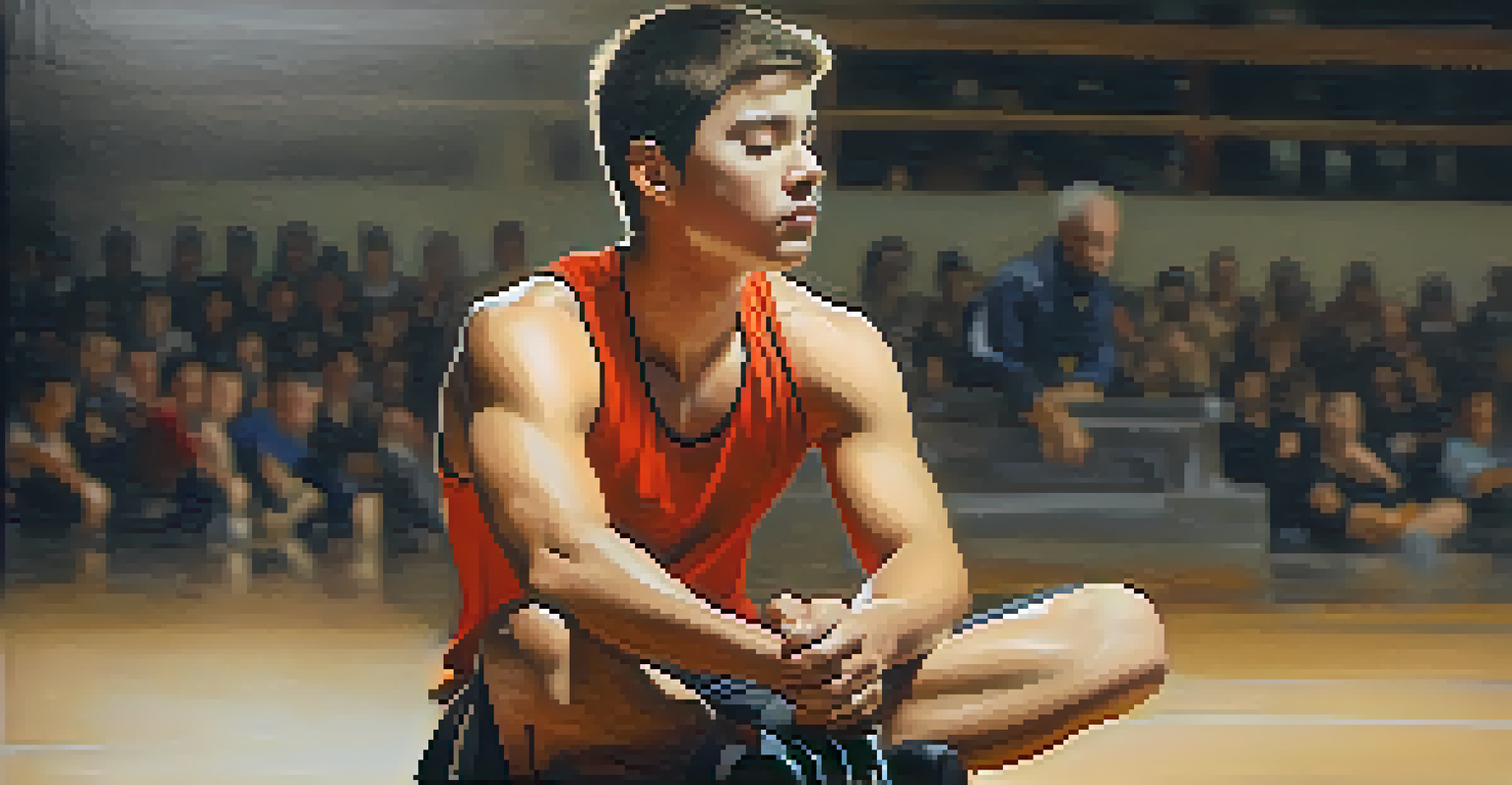An athlete with closed eyes, visualizing a self-defense scenario in a peaceful setting.