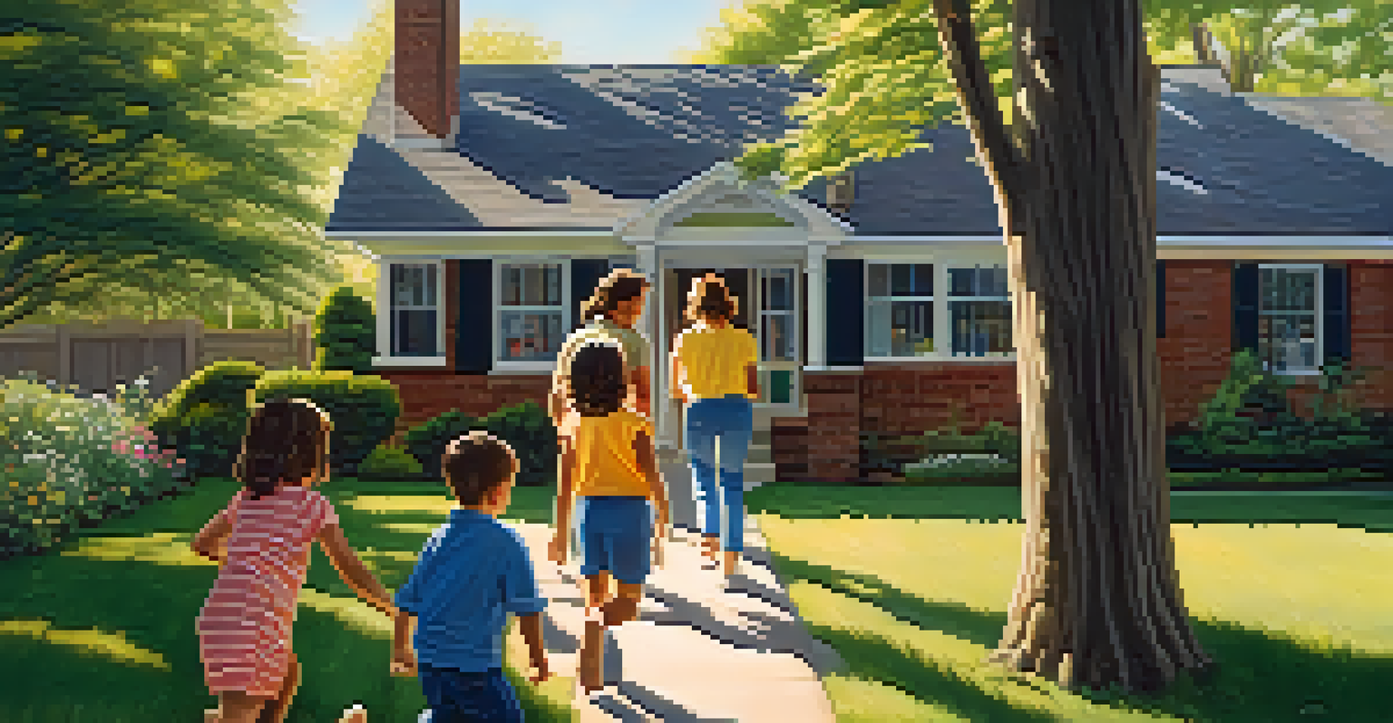 A family practicing an emergency drill in their backyard, exiting their house as part of a safety exercise.