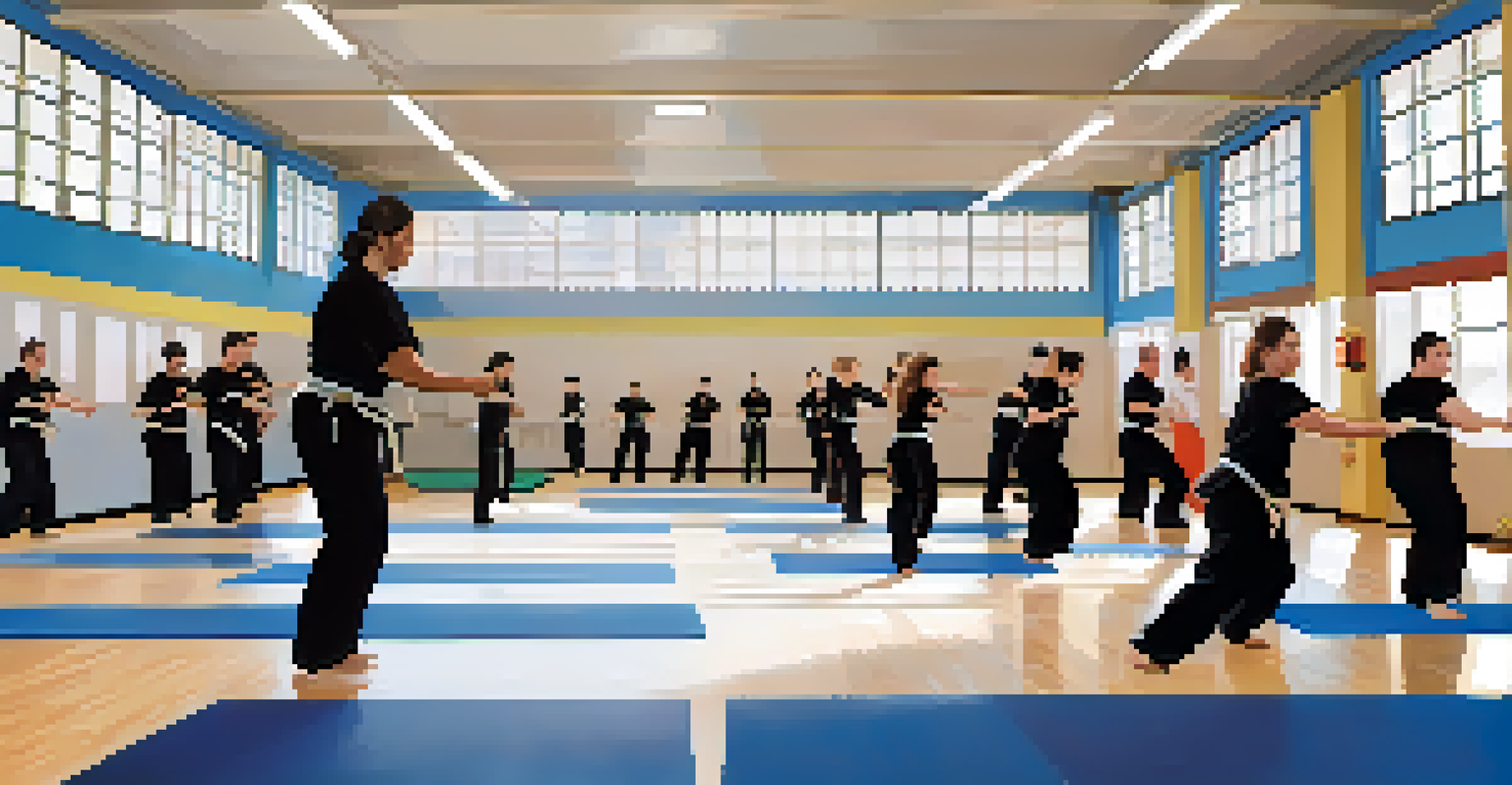 Participants engaging in a trust fall exercise during a self-defense training session, showcasing support and teamwork.