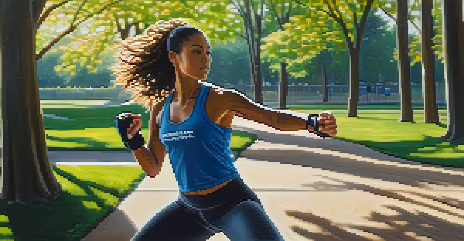 A woman demonstrating a self-defense move in a park, showcasing empowerment and confidence.