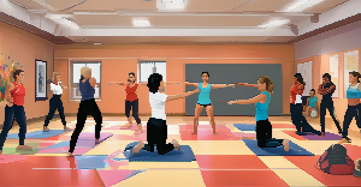 A bright and welcoming indoor self-defense workshop for women, showcasing diverse participants practicing techniques and supporting each other.