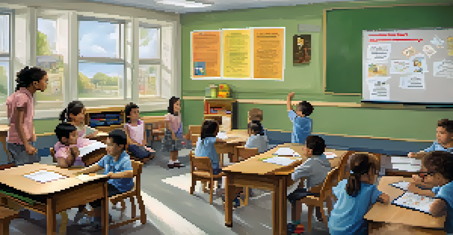 Children in a classroom role-playing conflict resolution, displaying concentration and teamwork.