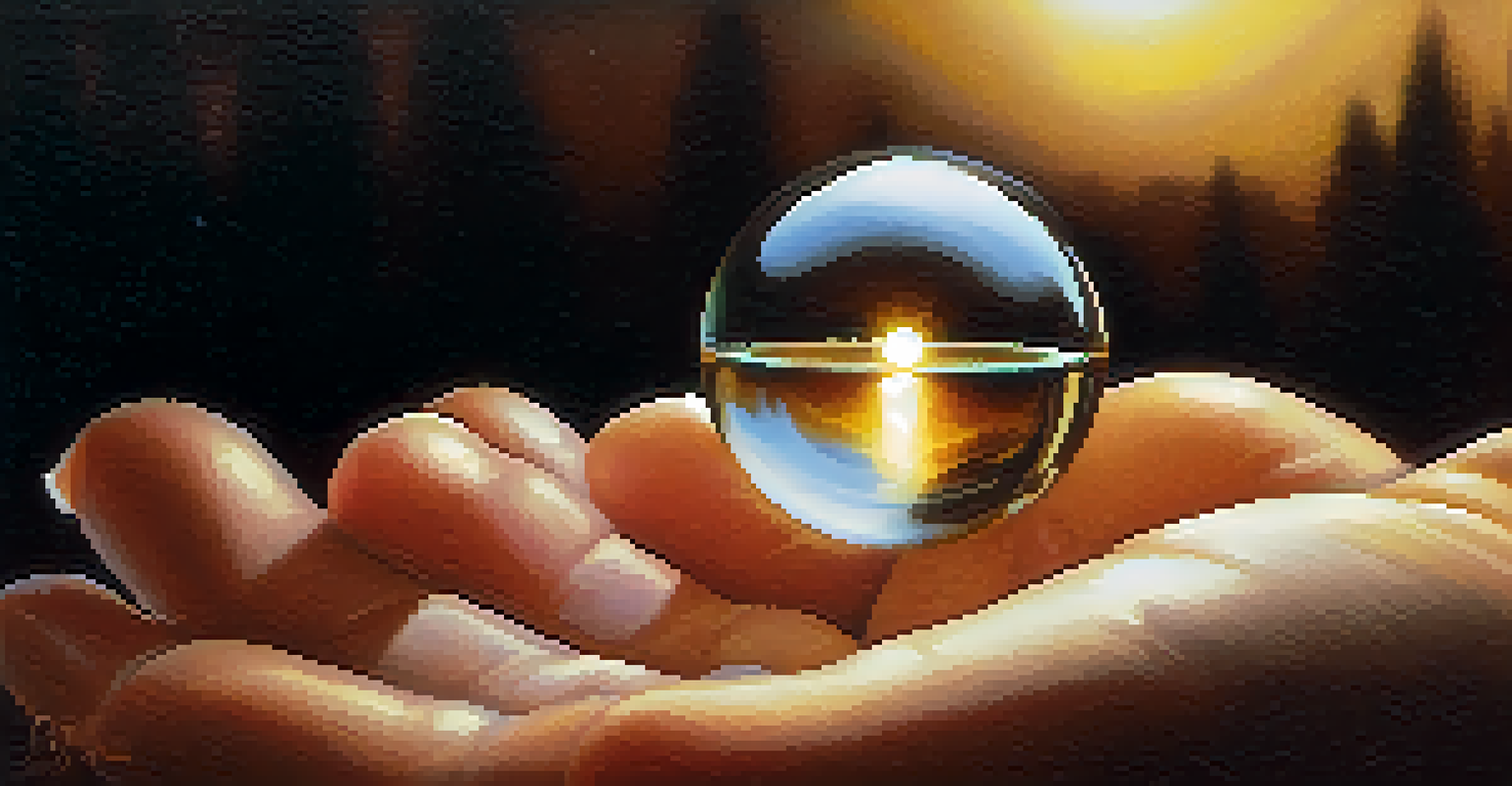 A close-up of a hand reaching towards a glowing orb of light, representing intuition.