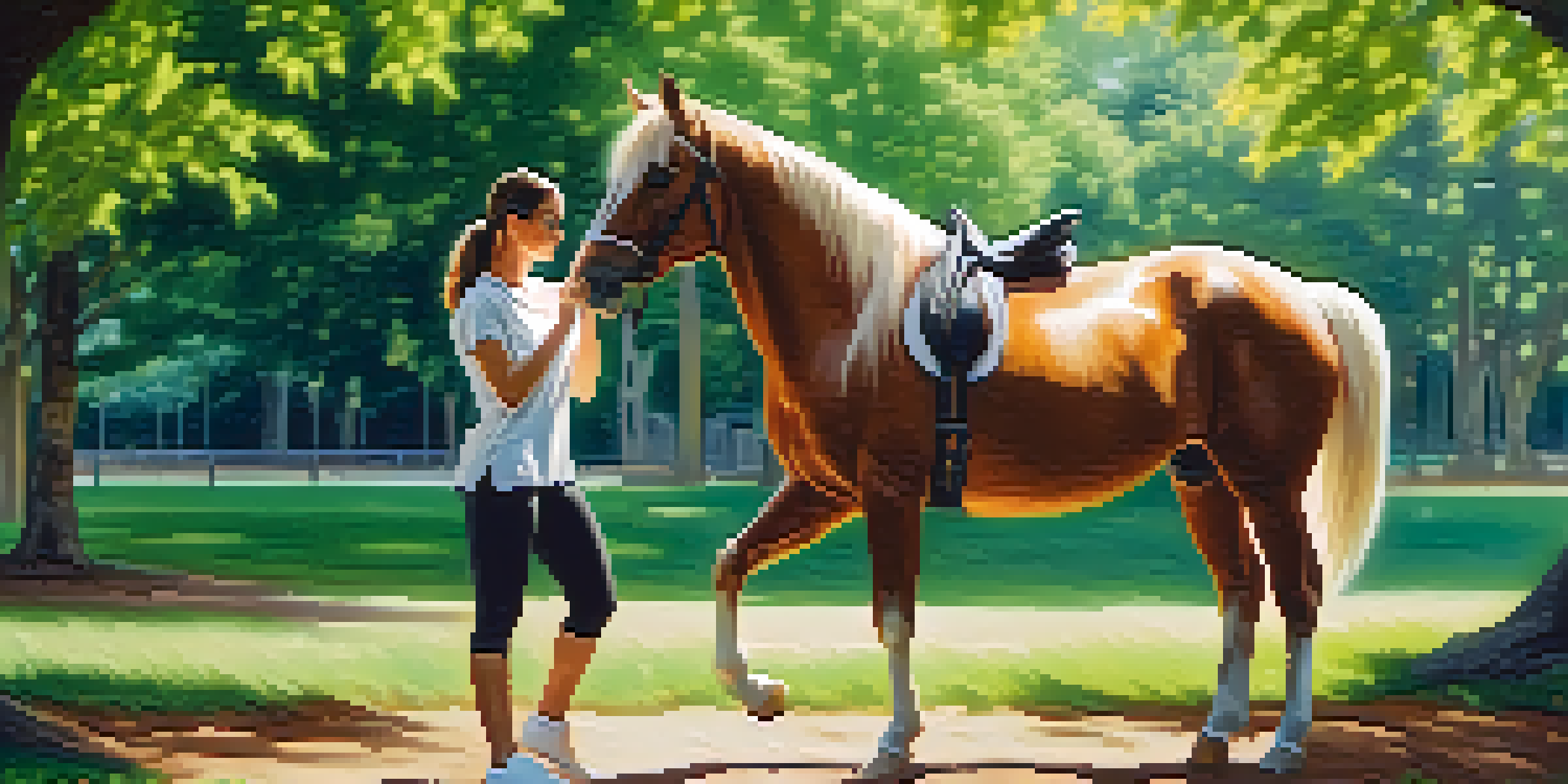 A woman practicing self-defense in a park, demonstrating a strong horse stance amidst trees and soft sunlight.