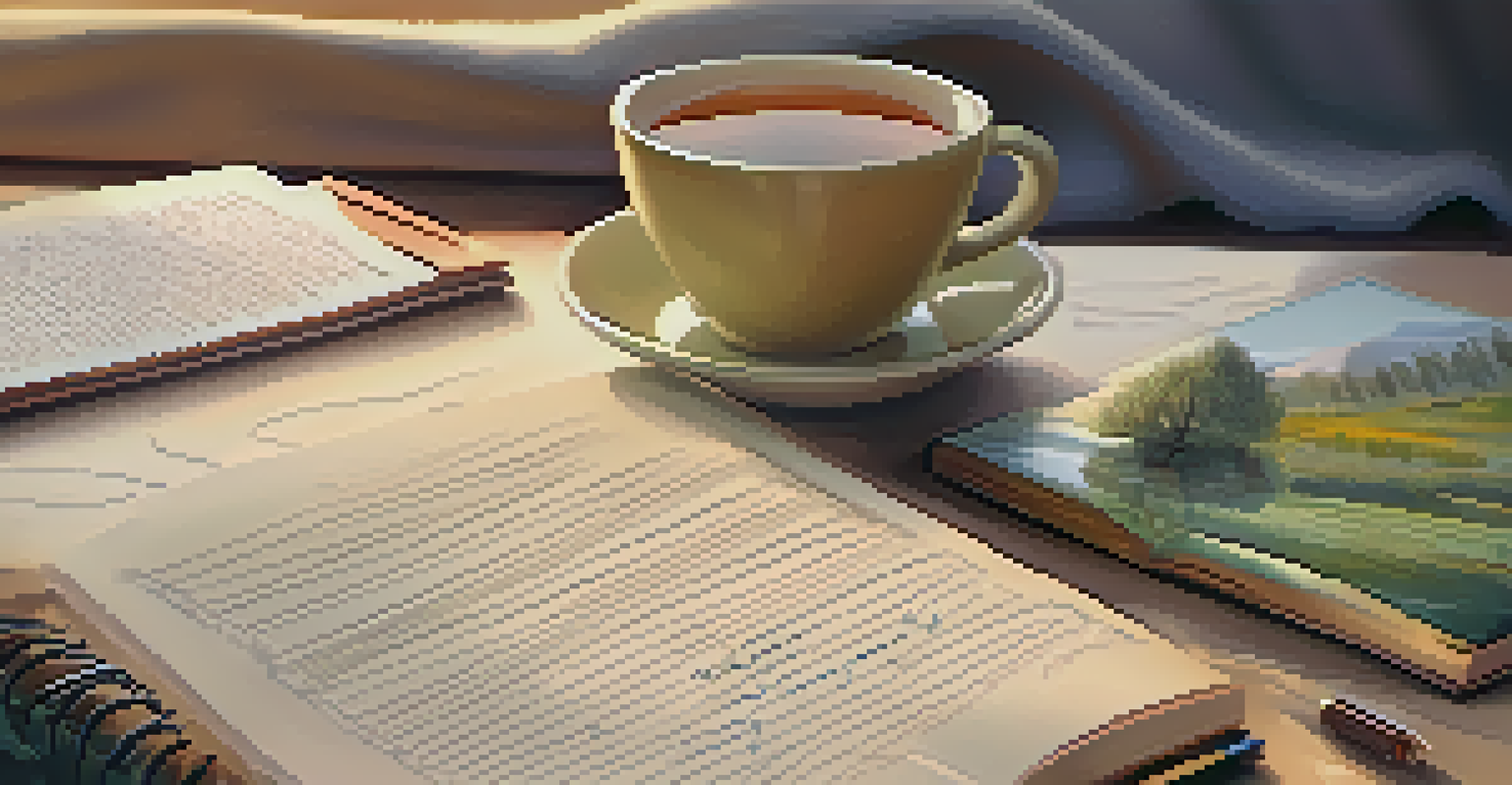 A journal open to notes about stress triggers, accompanied by a cup of tea and warm lighting.