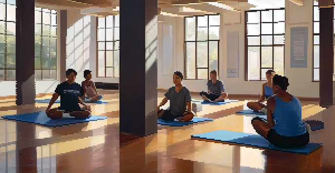 A group of diverse individuals engaged in self-defense training in a well-lit room, practicing techniques with a sense of community and support.