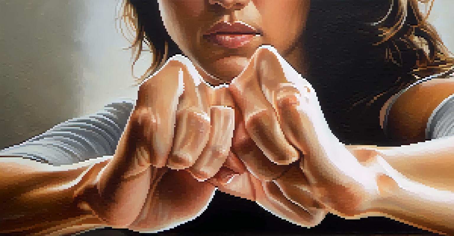 A close-up of a woman's hands demonstrating a self-defense technique, showcasing confidence and focus.