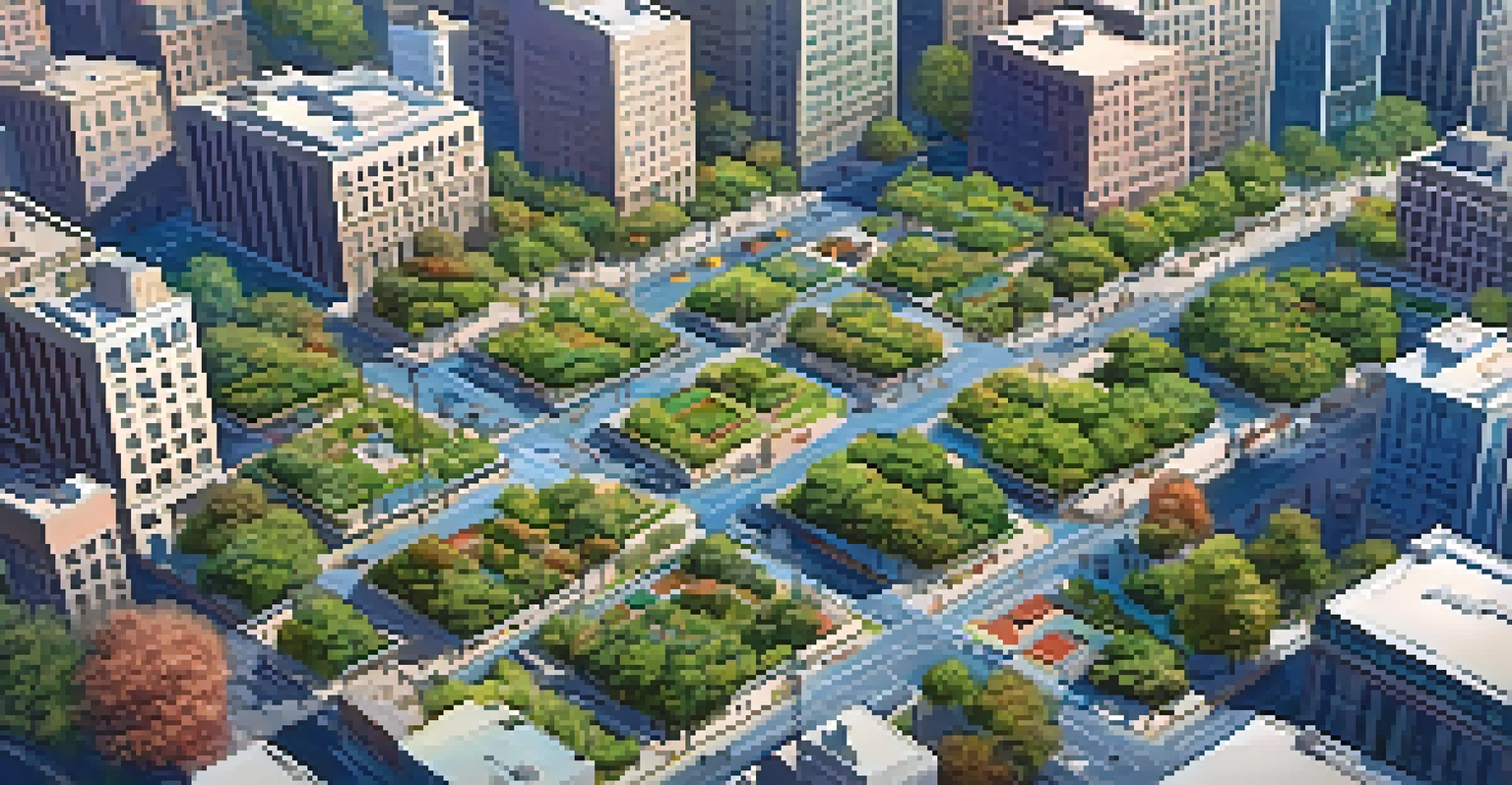 Aerial view of a well-planned city grid layout with clear pathways and greenery.