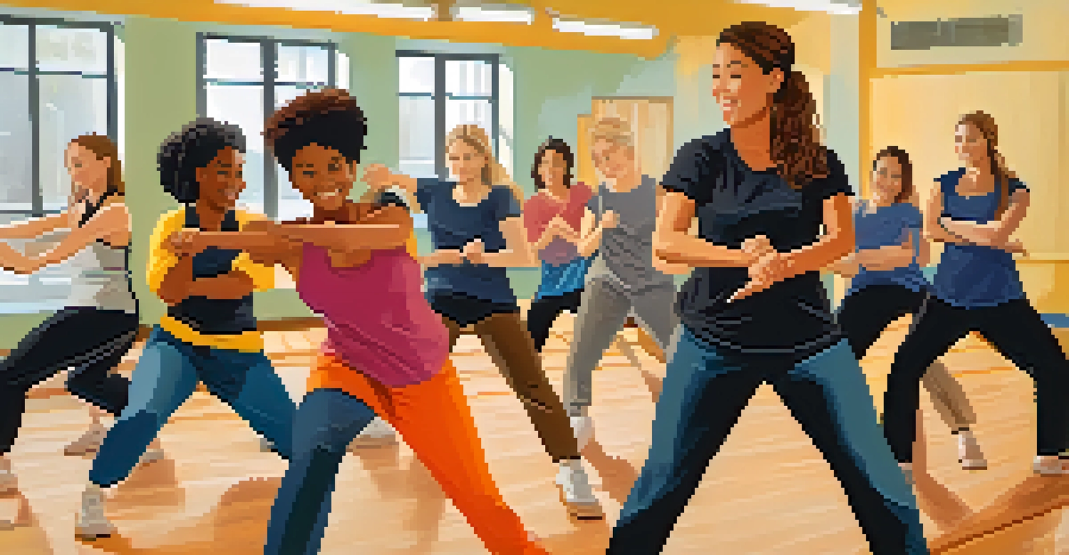 Women practicing self-defense techniques in a supportive workshop environment, showcasing empowerment and camaraderie.