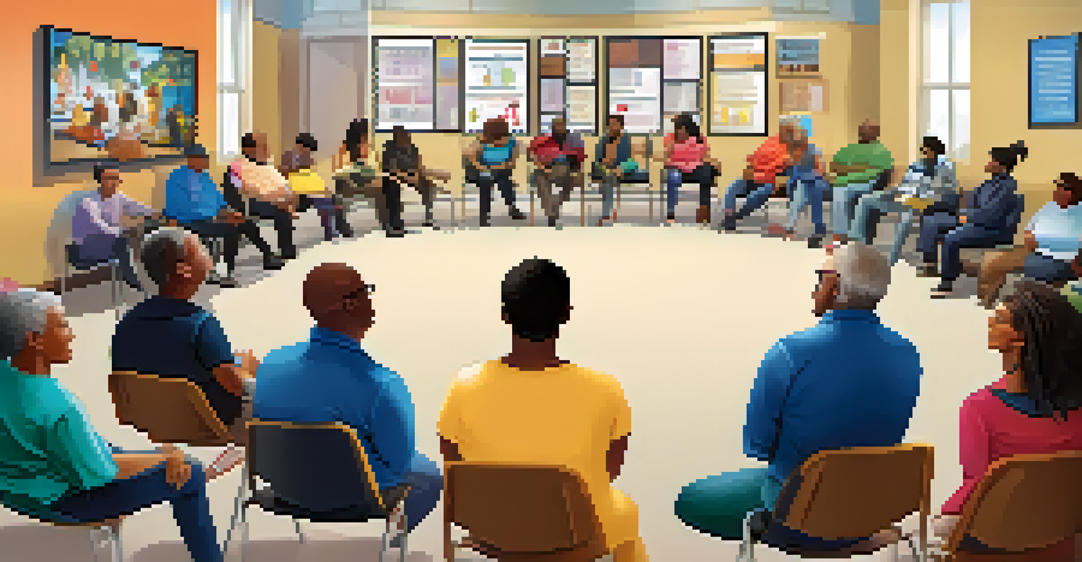 Residents participating in a community safety forum at a local center, discussing safety concerns.