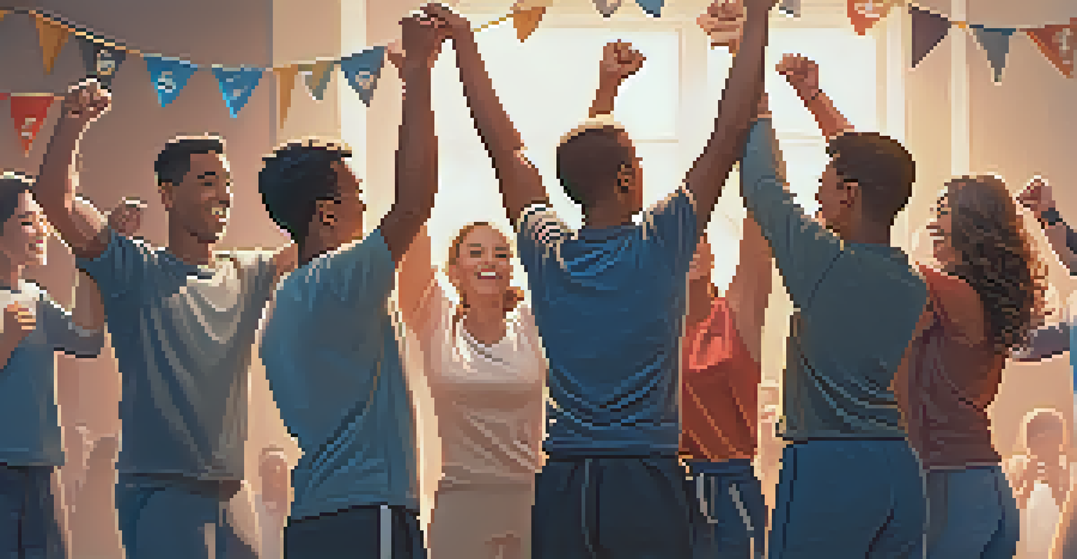 A group of self-defense students celebrating their achievements together, showcasing joy and support.
