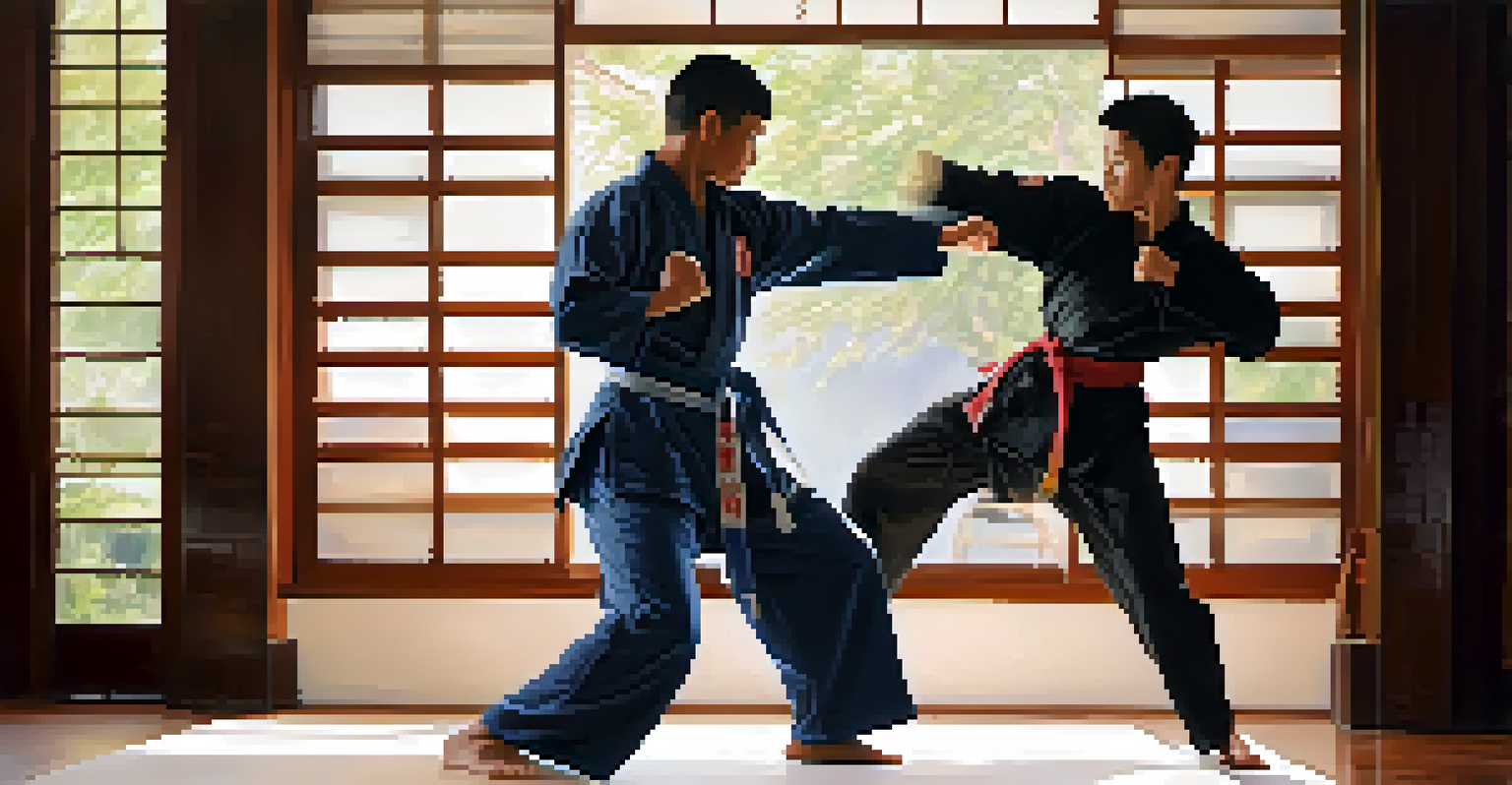 A close-up of a determined individual practicing a self-defense move, with soft lighting and a blurred background emphasizing their focus.